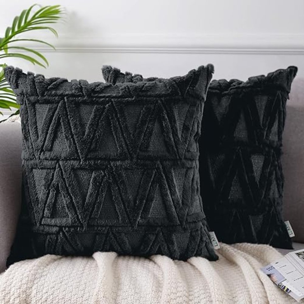Throw Pillow Covers Plush Soft Decorative  Black Boho 16x16